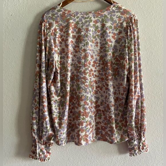 Democracy Long Cuffed Sleeve V-Neck Abstract Wisteria Multi Printed Knit XL - Picture 4 of 8